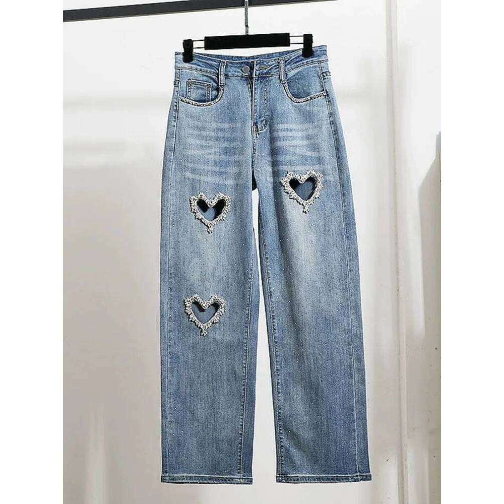 Women's Wear Street Spring Autumn Loose Slimming Straight High Waist Jeans Wide Leg Pants Women Heart Shape Dia Denim Baggy Trousers