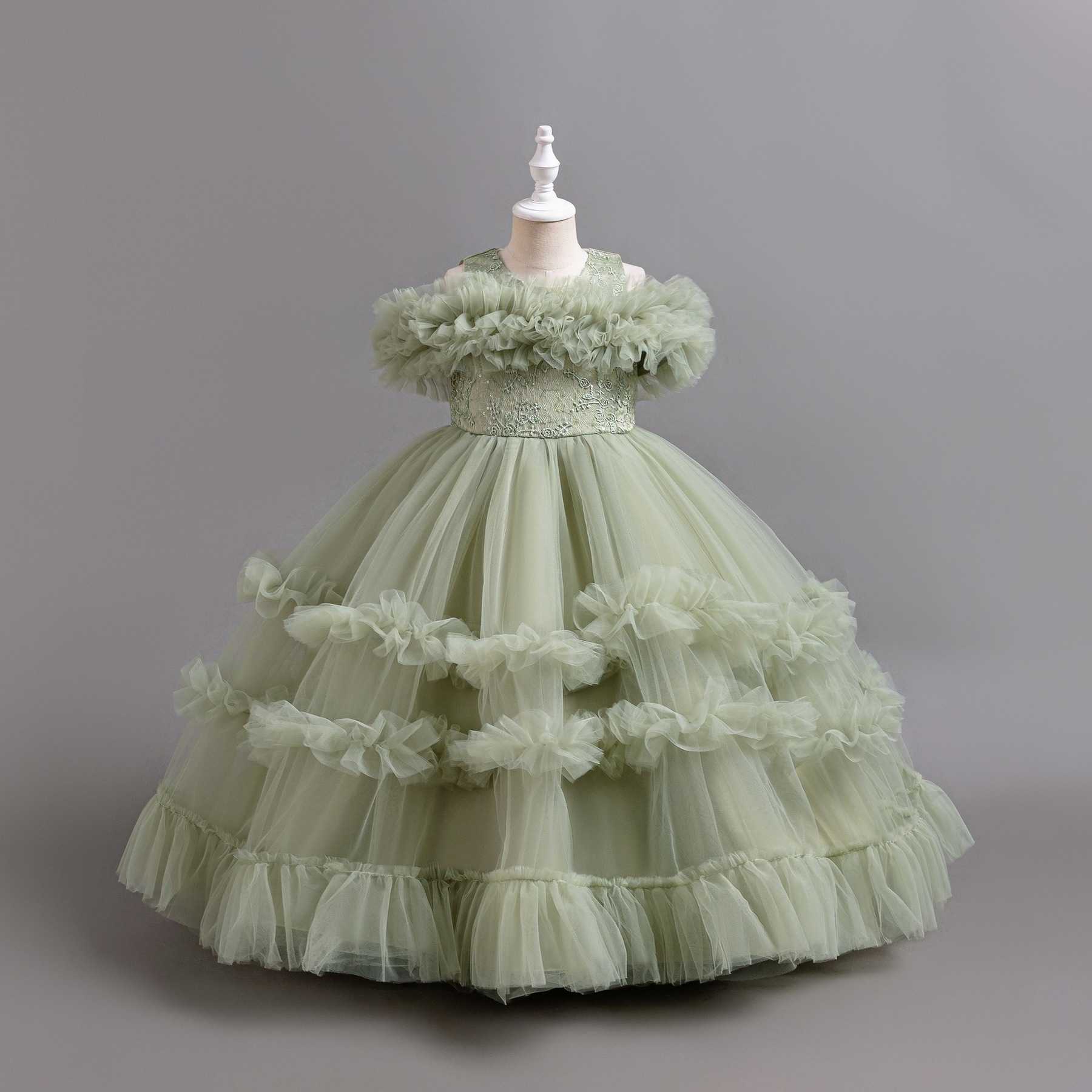 Girls' sleeveless princess dress summer children's fashionable piano host performance dress flower girl wedding dress puff skirt