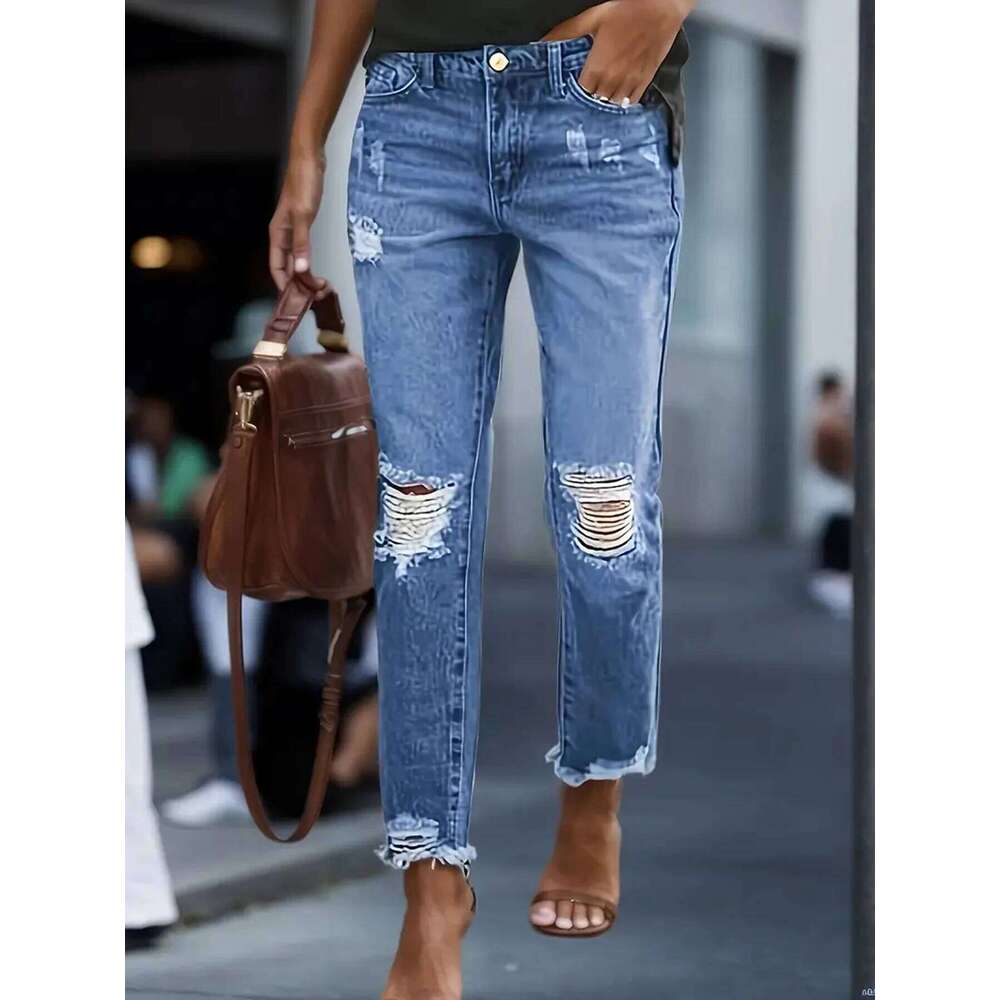 hoodie Women's Wear Summer New Women's Retro Piercing Elastic Jeans, Five Pocket Design, Comfortable Version, Suitable For Daily Wearing jac