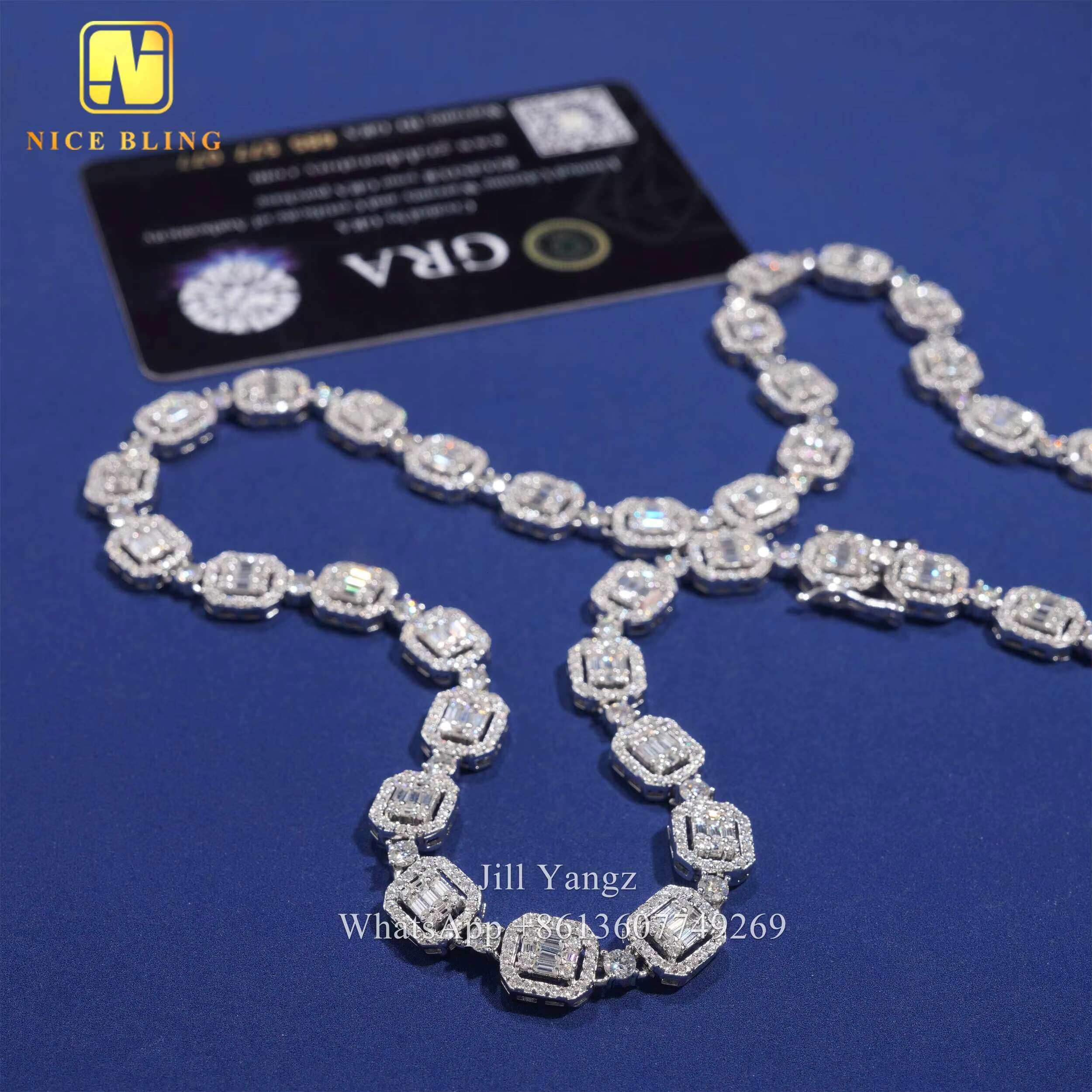 8mm Affordable Baguette Moissanite Cuban Chain 18k Gold Plated Necklace 925 Silver Cuban Link Chain Moissanite Cuban Bracelet