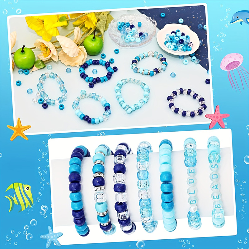 1000PCS Blue Pony Beads Bulk: Shimmering Ocean Theme Plastic Beads for DIY Bracelet Making, Jewelry Craft Supplies Kit