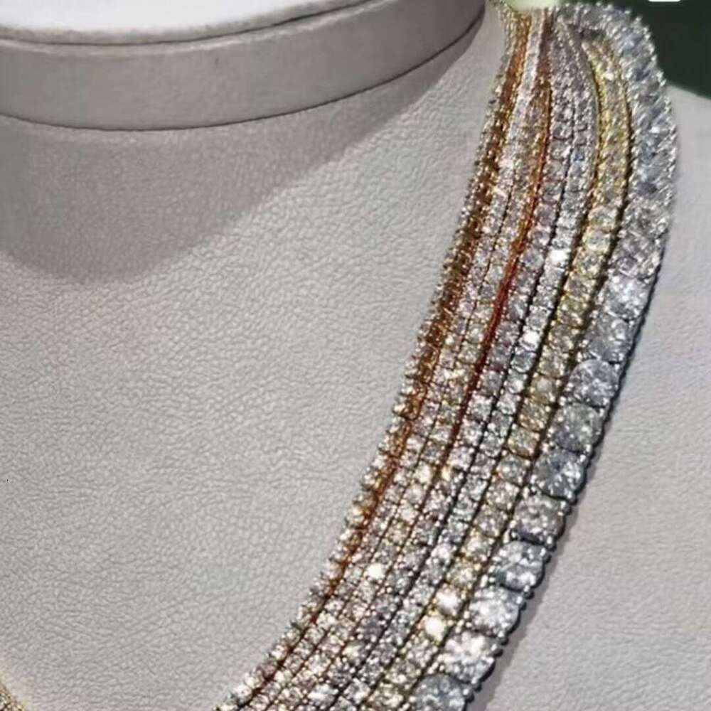 Top Sale S Sterling Sier 10K Real Solid Gold 3Mm Round Brilliant Cut Lab Grown Dia Tennis Chain Necklace