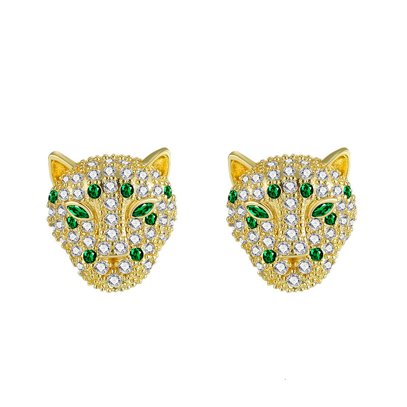 Green Designer Zircon Snake European And American Cross-border High-end Versatile Leopard Head Ear Ladies' Jewelry Earrings Clips Wholesale