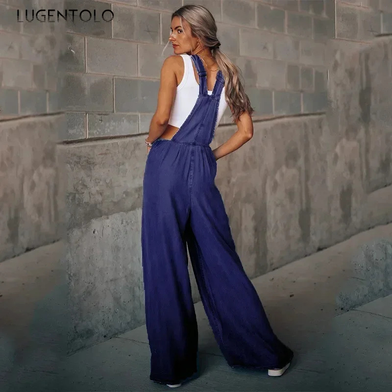 Women Denim Overalls Loose Jumpsuits Wideleg Summer Female Pocket High Waist Street Fashion Hole Casual Suspenders 250625