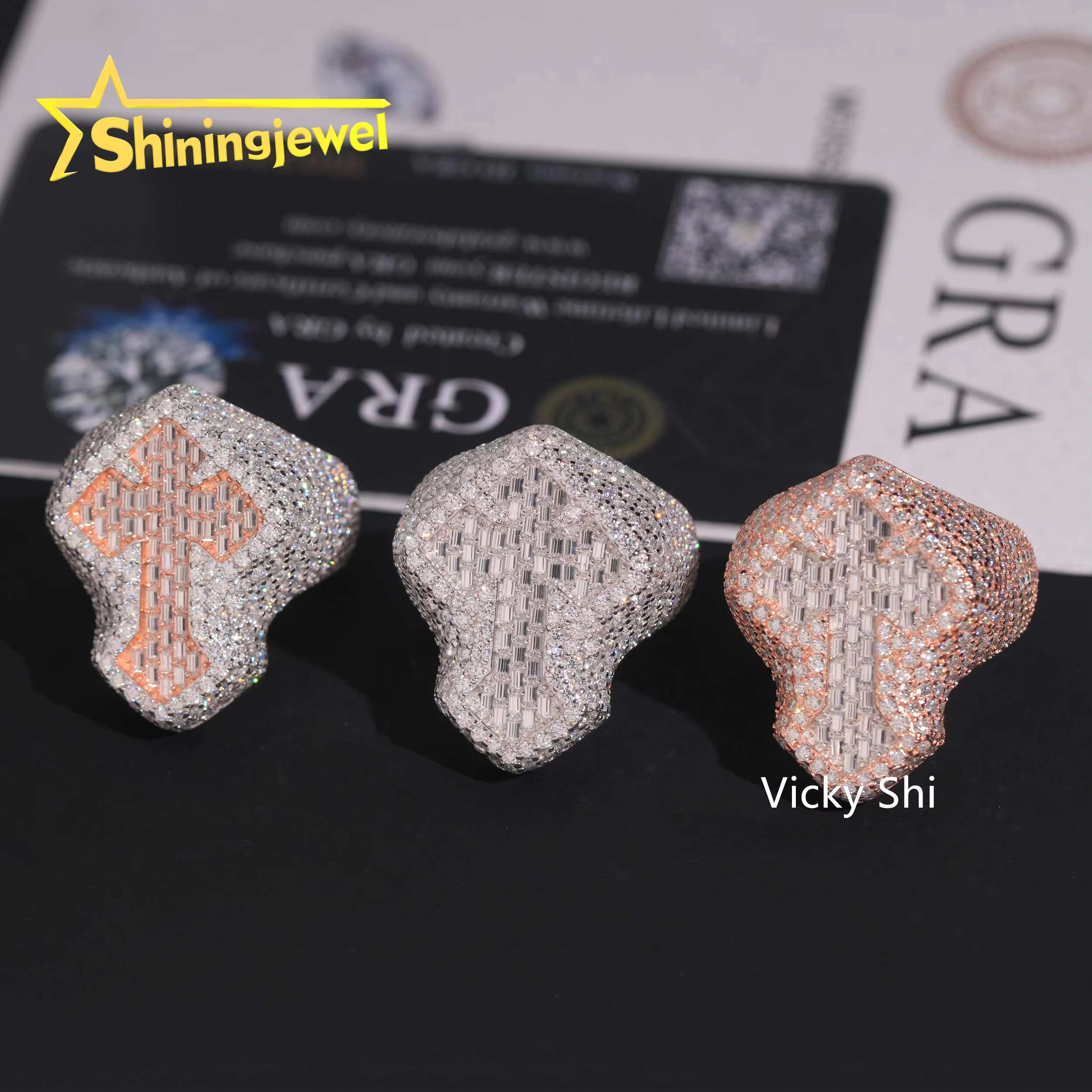 Hip Hop Iced Out 925 Silver Luxury Moissanite Cross Ring GRA Certificated Custom High Quality Mens Moissanite Ring Daily Wear