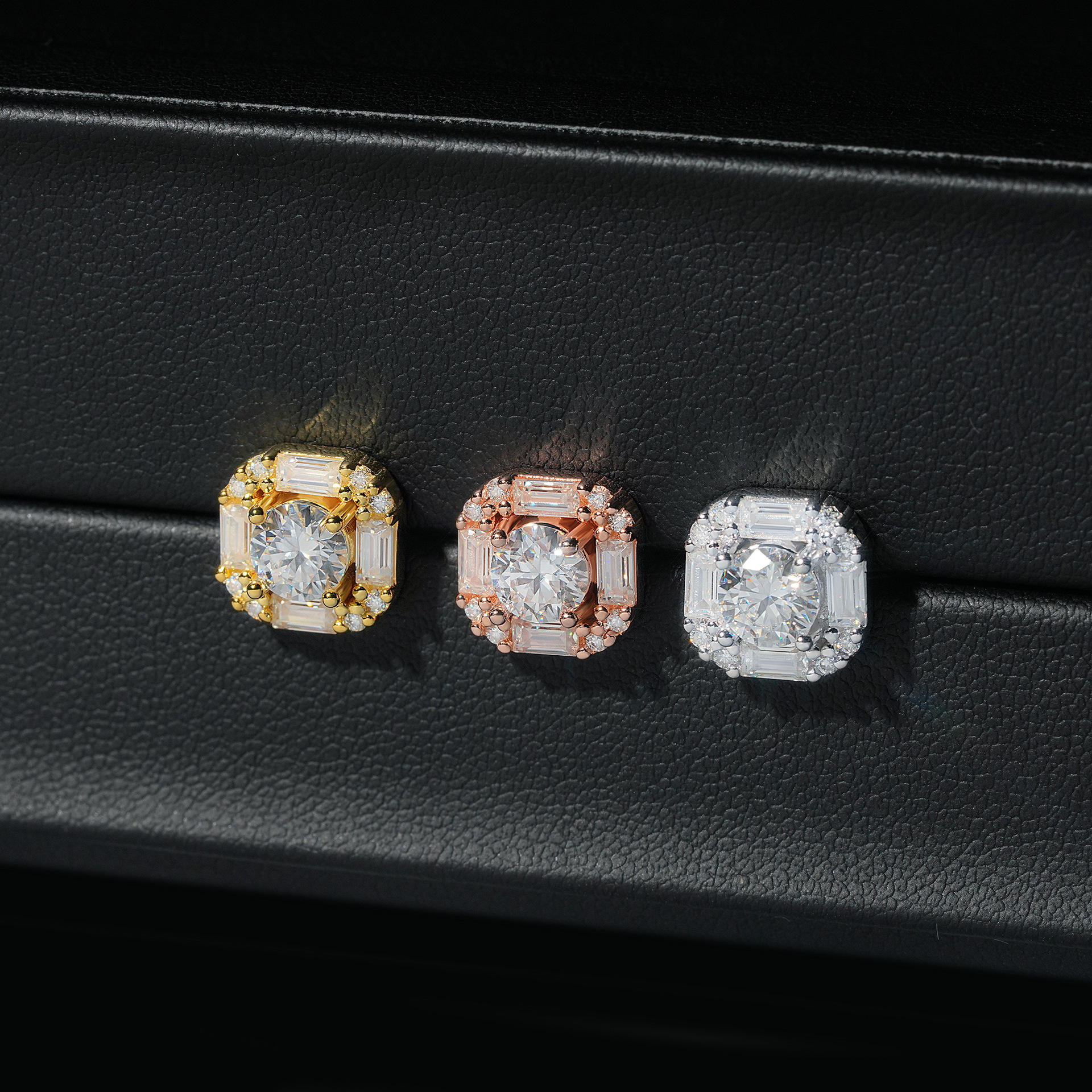 Hot Sale baguette Moissanite Stud Top Quality Moissanite Diamond Stud Earrings Yellow Gold Plated 925 Sterling Silver Earrings