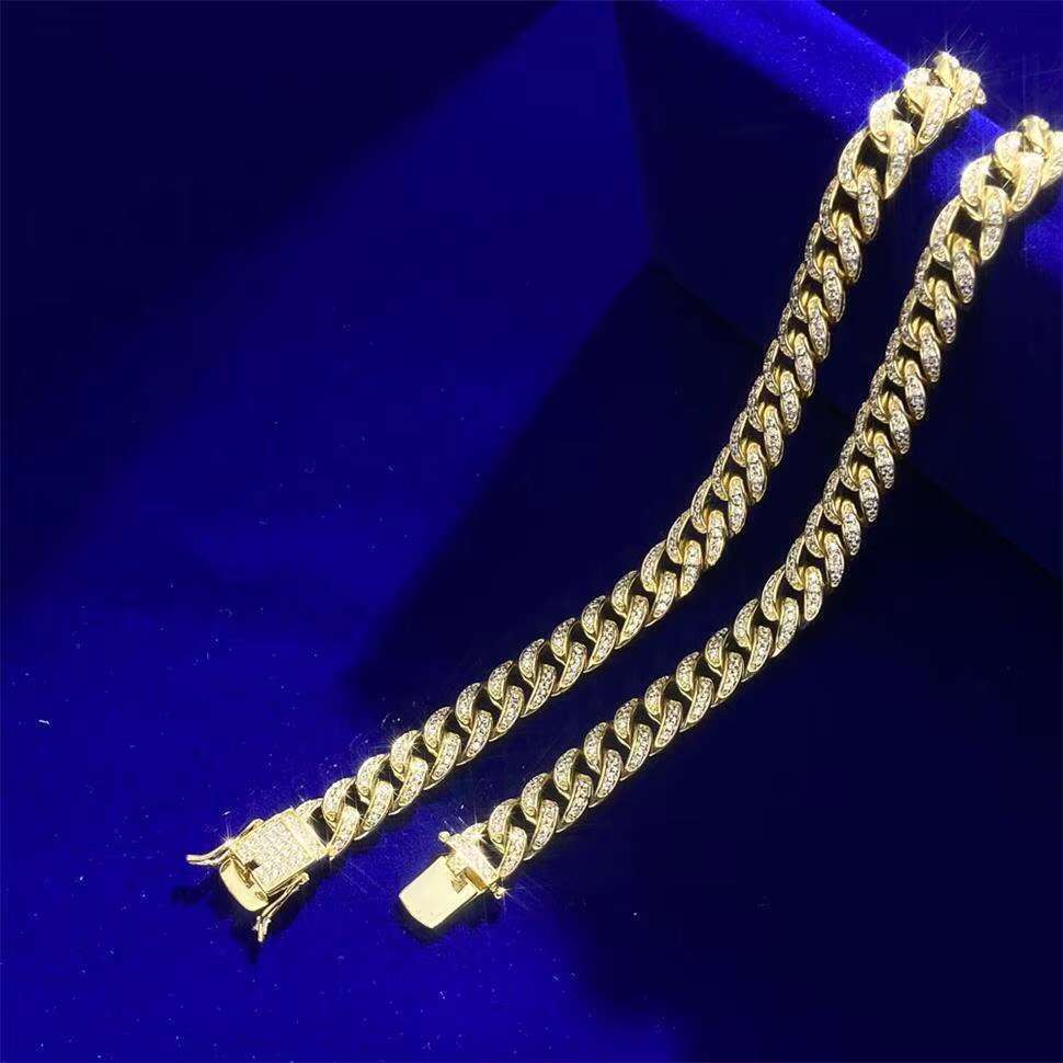 Hot Sale High Quality Moissanite Hip Hop Street Style 14K Real Gold Miami Cuban Link Chain in Silver 925