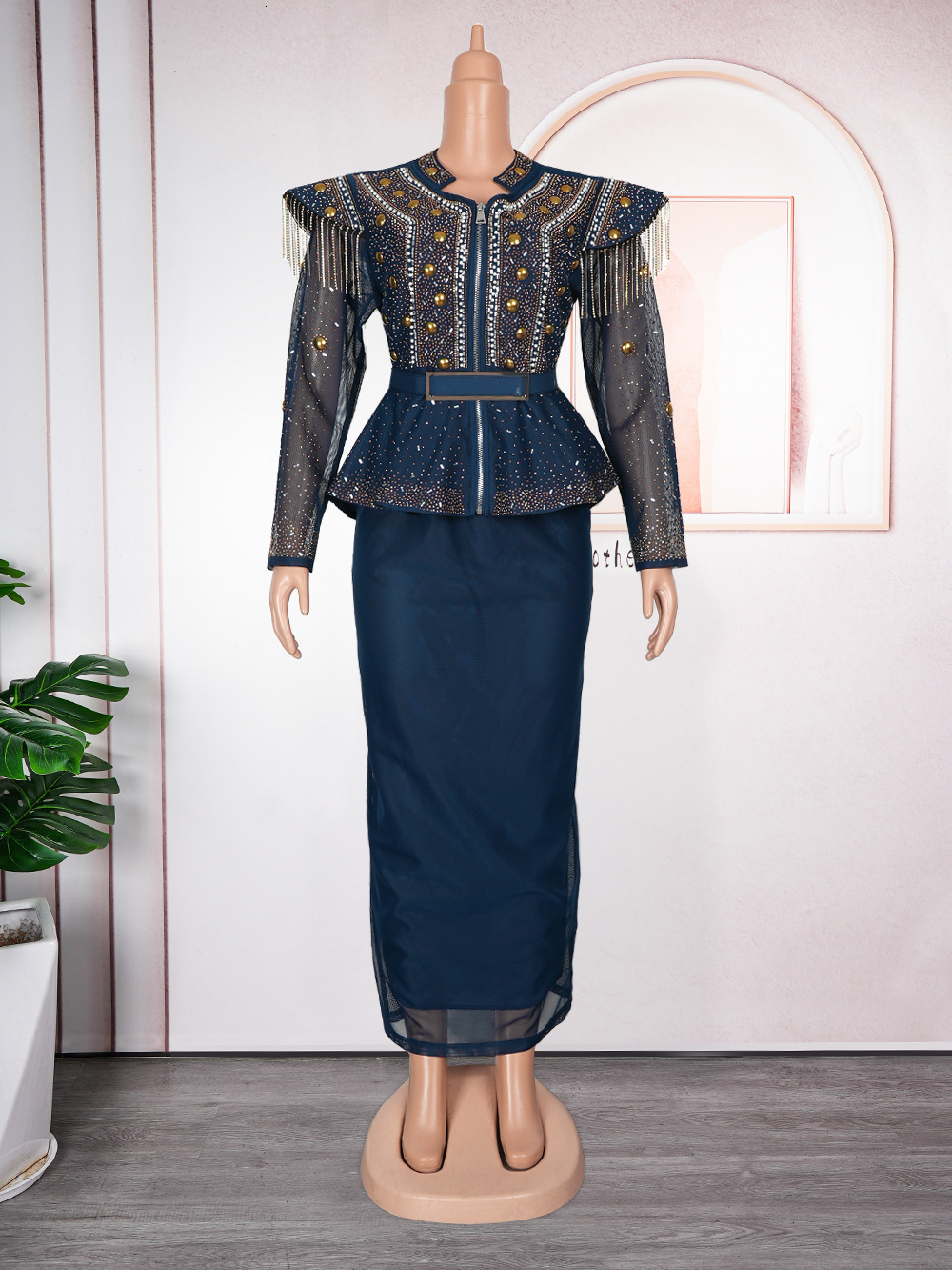 Plus Size Womens Dress Set with Heavy Embroidered Top + Skirt Two-Piece 240921