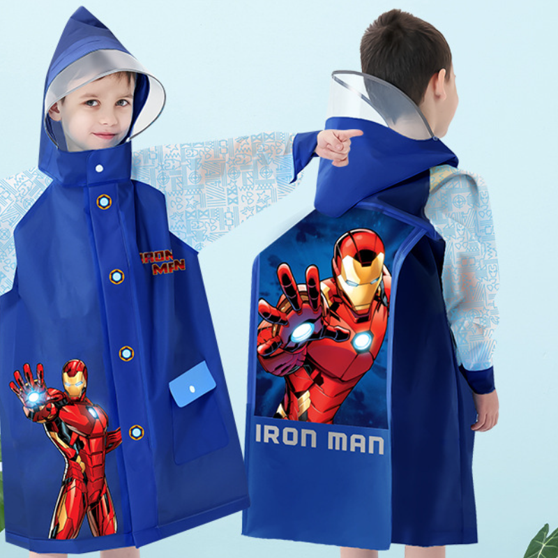 Disney Unisex Children's Waterproof Raincoat with Hidden Buttons and Large Brim for Students Raincoat with Waterproof and Stain-resistant Backpac