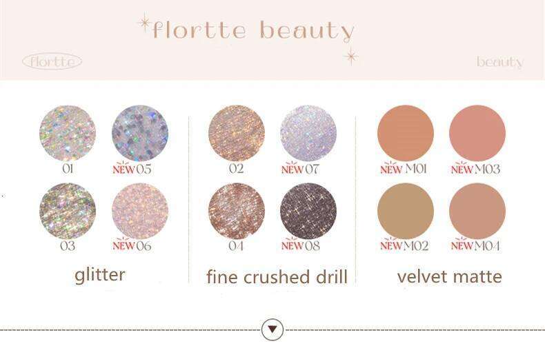 New Colors Flortte Heart Attack Liquid Eyeshadow Shimmer Glitter Sequins Shine Brighten Lying Silkworm Highlighter Eye Makeup X250702