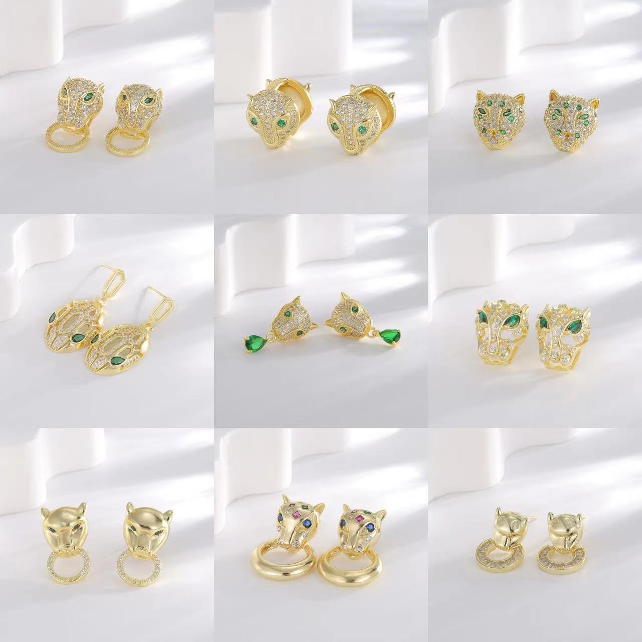Green Designer Zircon Snake European And American Cross-border High-end Versatile Leopard Head Ear Ladies' Jewelry Earrings Clips Wholesale