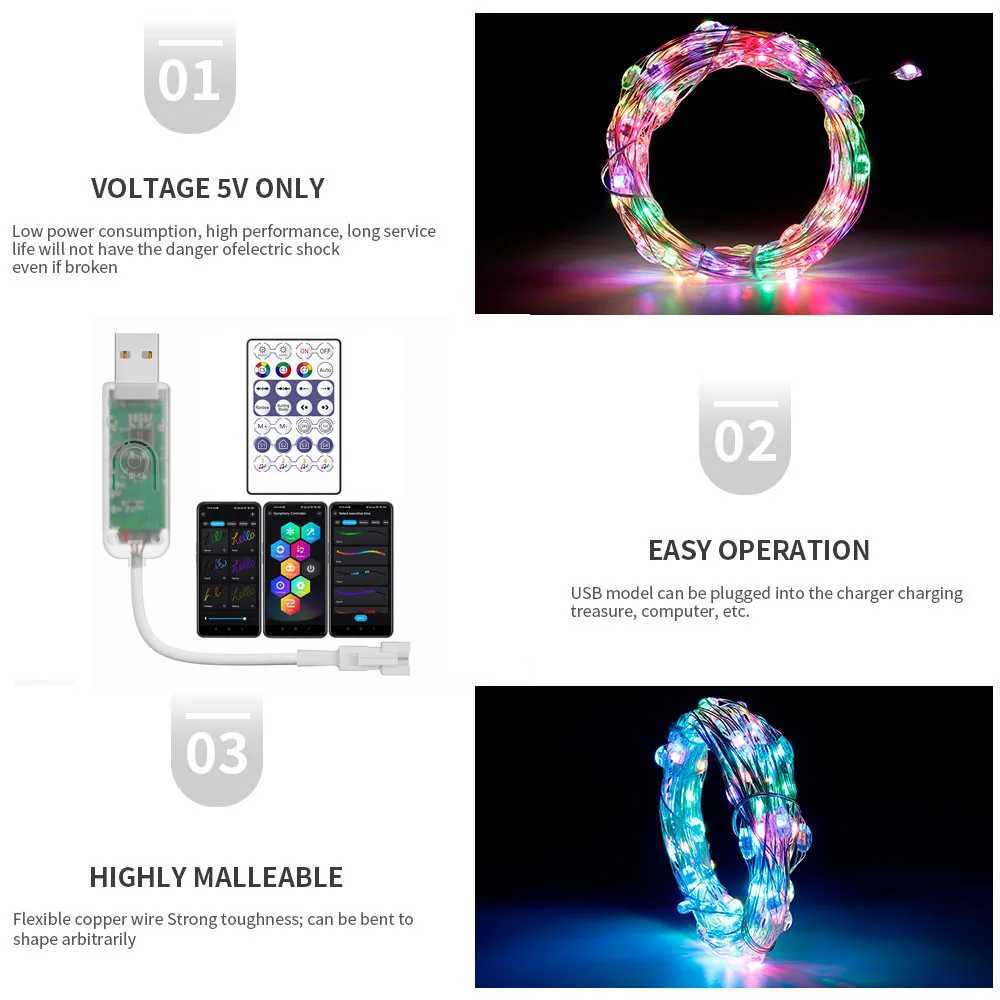 5/10/20/30M WS2812B RGBIC Copper Wire LED Strip String WS2812 WIFI Music Rainbow Fairy Christmas Lights DIY Home Decor DC5V/12V W250701