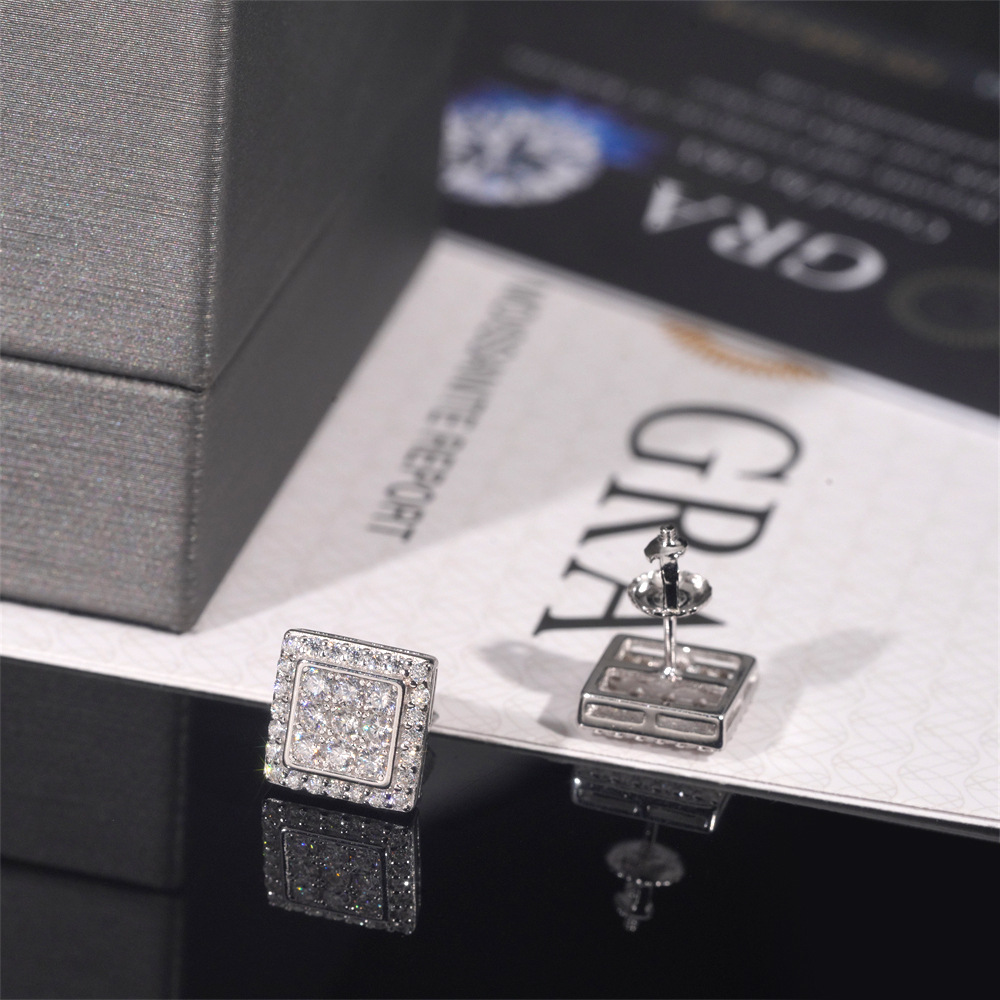 Hight Quality New Arrival Pass Diamond Tester GRA VVS Lab Diamond Fully Iced Out 925 Silver Jewelry Moissanite Stud Earrings