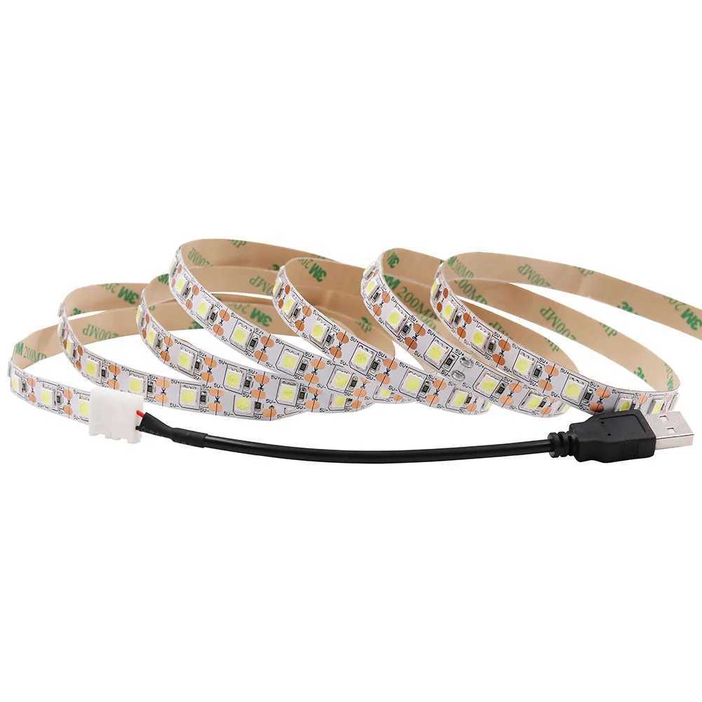 5V USB LED Strip 5050 Cold white/Warm white TV Background Lighting 60LEDs/m USB Clip Connector 30cm 50cm 1m 2m 3m 4m 5m Set. W250701