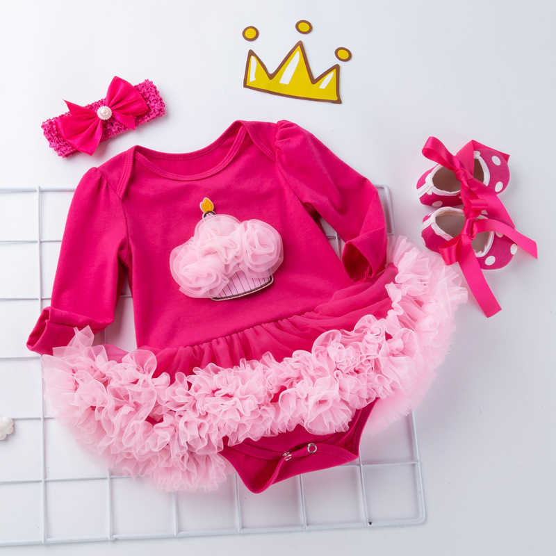 Birthday cartoon baby long sleeve ha, dress shoes, three-piece set of 0-2 years old baby girl princess dress, doll dress L250702