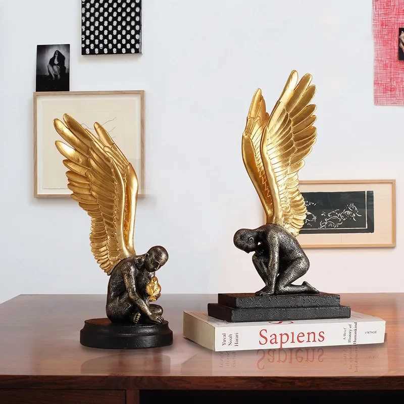Angel wing model statue golden resin creative modern abstract sculpture he decorates life decoration Y250509
