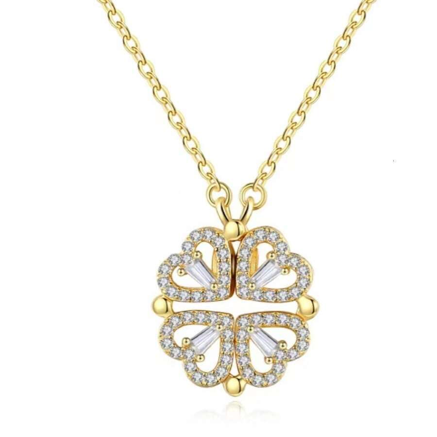 DHCollections Transformable Four Leaf Clover Heart Pendant Necklace Lucky Charm Gothic Style Jewelry for Women Sweater Chain