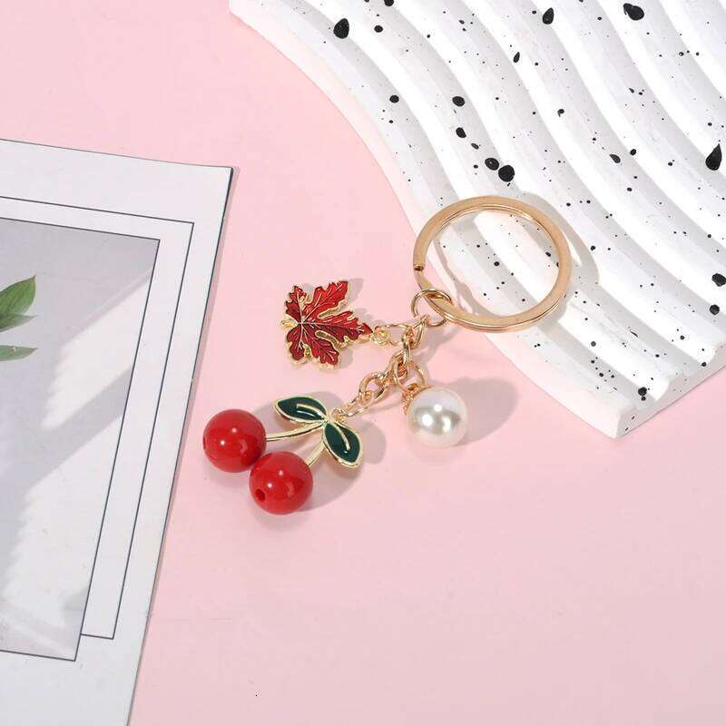 Cute Pretty Cartoon Cherry Preal Keychain Love Fruit Key Ring For Women Girl Handmade Friendship Party Gift Jewelry Set Free shipping