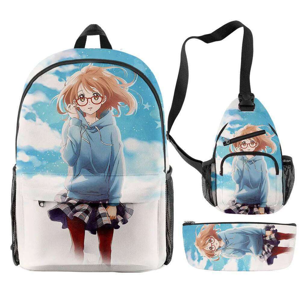 Novelty Cool Beyond the Boundary 3D Print 3pcs/Set pupil School Bags Travel Laptop Backpack Chest Bag Pencil Case