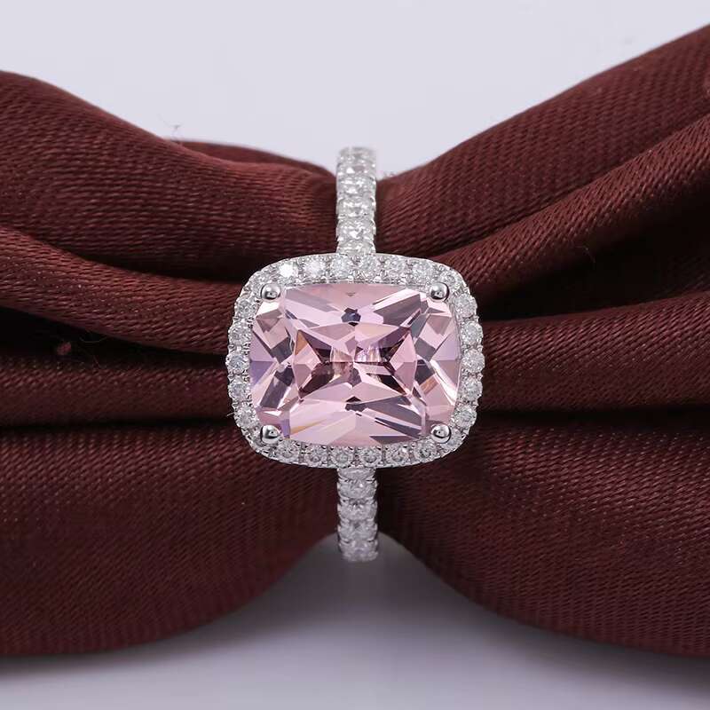 3ct 9x7mm Elongate Cushion Brilliant Cut Morganite Engagement Ring with Moissanite halo in 18 Solid White Gold