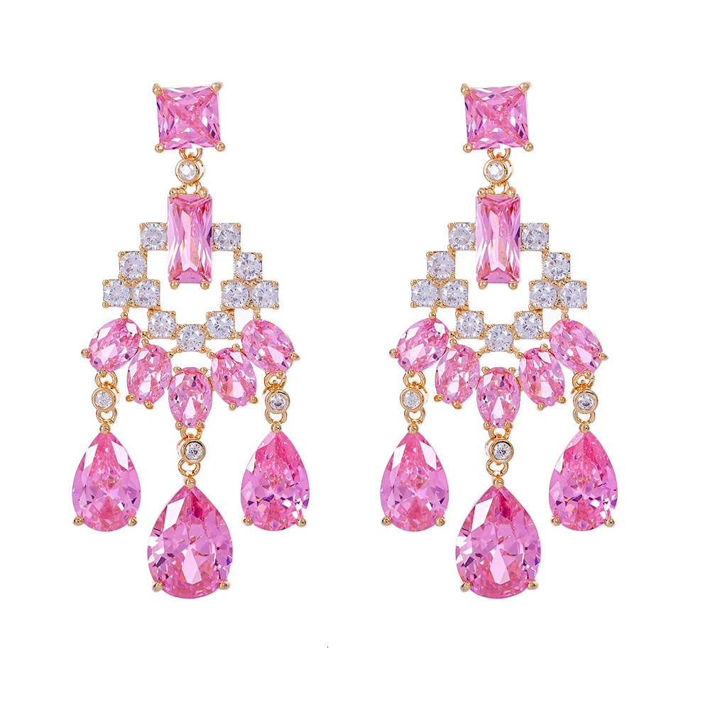 2025 New Women's Tassel Geometric Water Drop Colorful Ladies' Jewelry Earrings Zircon 18K Designer Earrings Women's Geometric Jewelry S