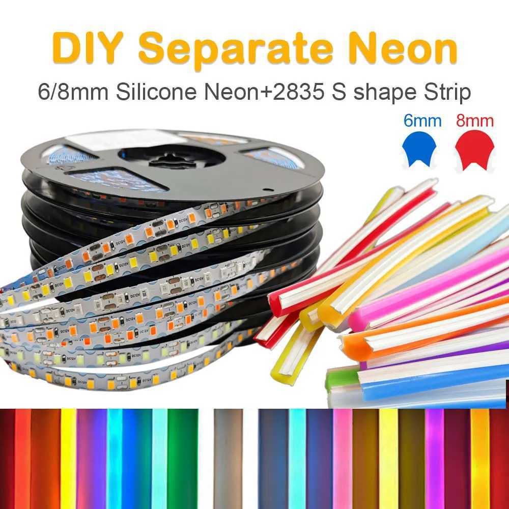 6mm 8mm Separate Silicone Neon with DC12V SMD2835 120Led/m S Shape LED Strip Light Waterproof Flexible Silicon Tube Bar DIY Sign W250701