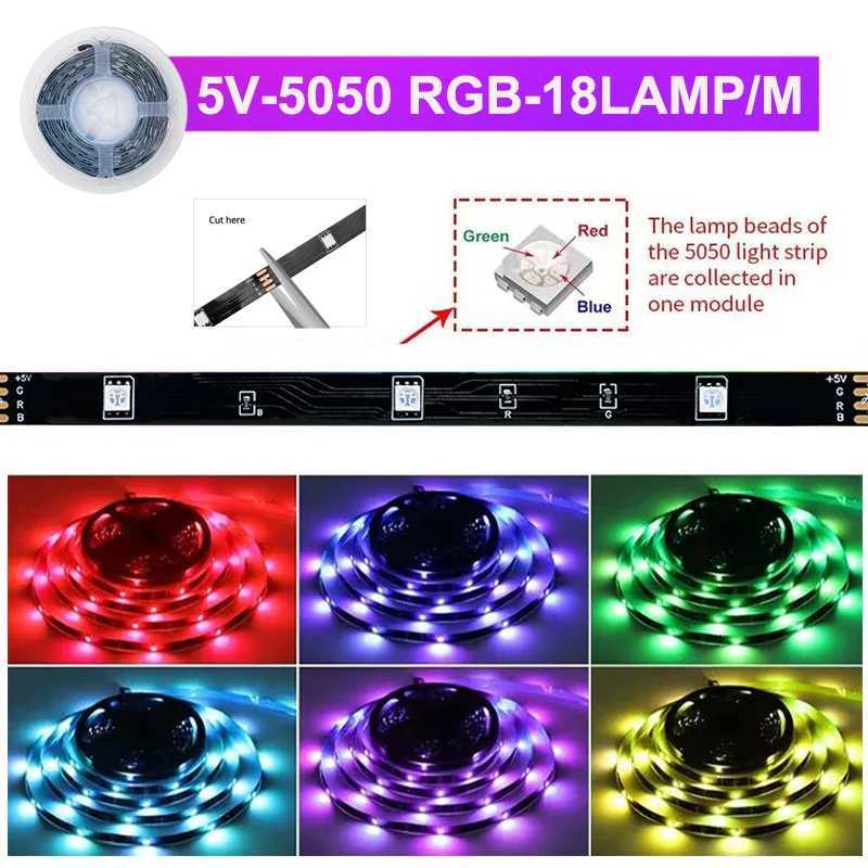5V 5050 RGB LED Strip Lights AA Battery RGB LED Lights Smart Control 1-10M RGB LED Tape Skateboard Bicycle Decoration Lights W250701