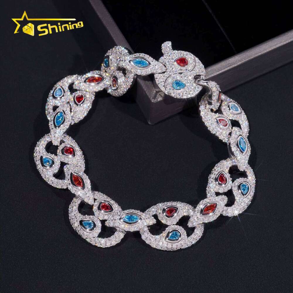 New Design Fine Pass Tester Gold Plated Colored Moissanite Dia Cuban Link Bracelet Iced Out Hip Hop Jewelry