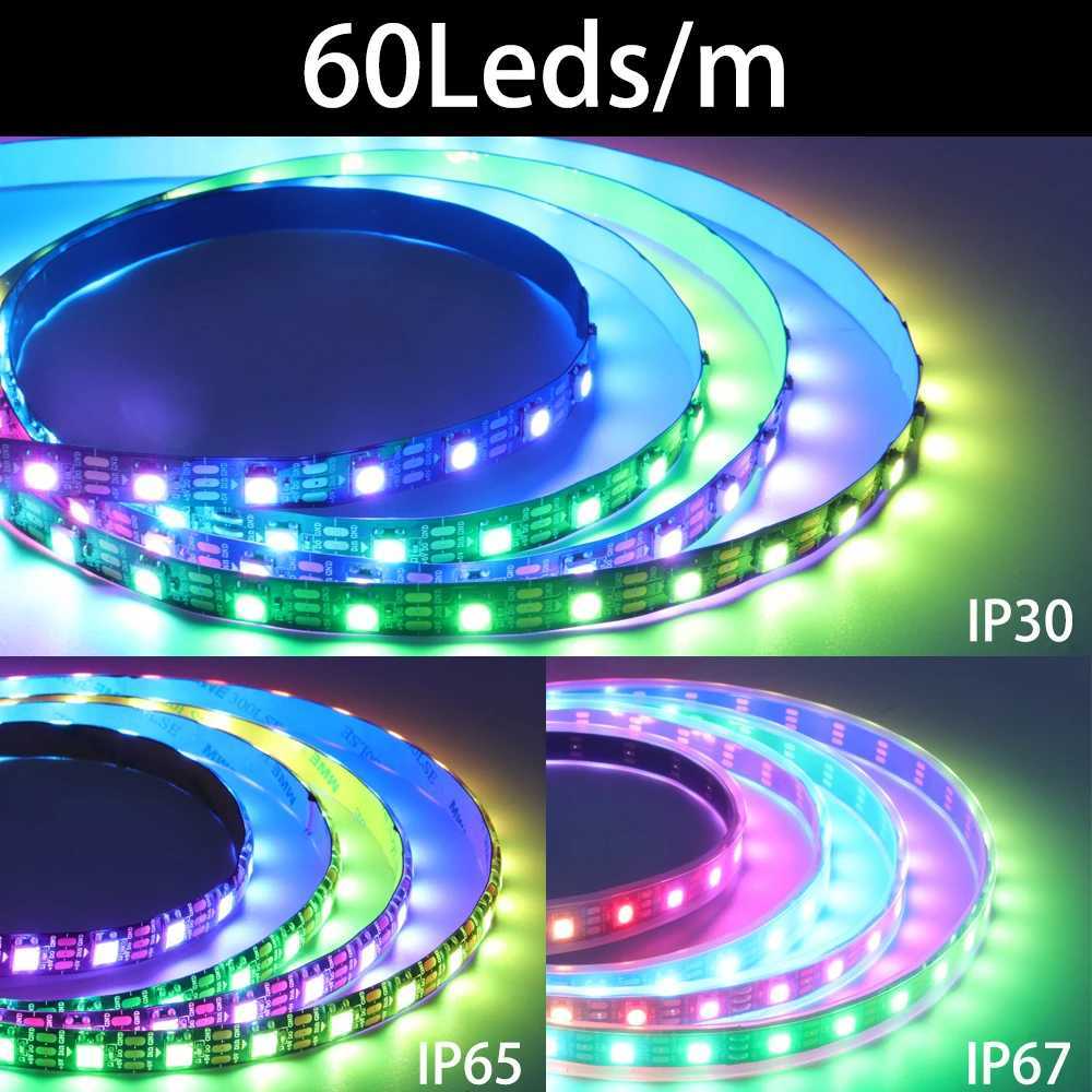 WS2812B RGB LED Strip WS2812 5050 Individually Addressable Smart Lights 30/60/74/96/144/Leds/Pixels White Black PCB DC5V W250701