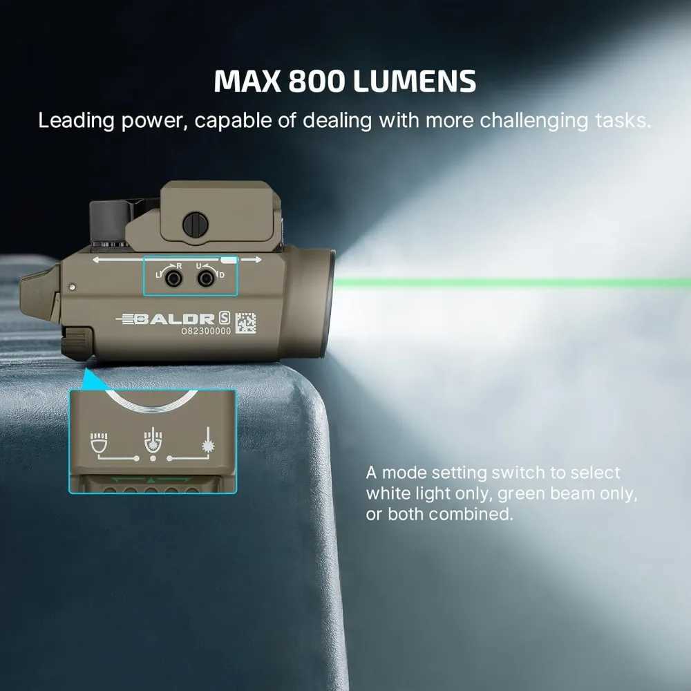 Baldr S 800 Lumens Compact Rail Mount Weaponlight with Green Beam and White LED Combo XJ250701