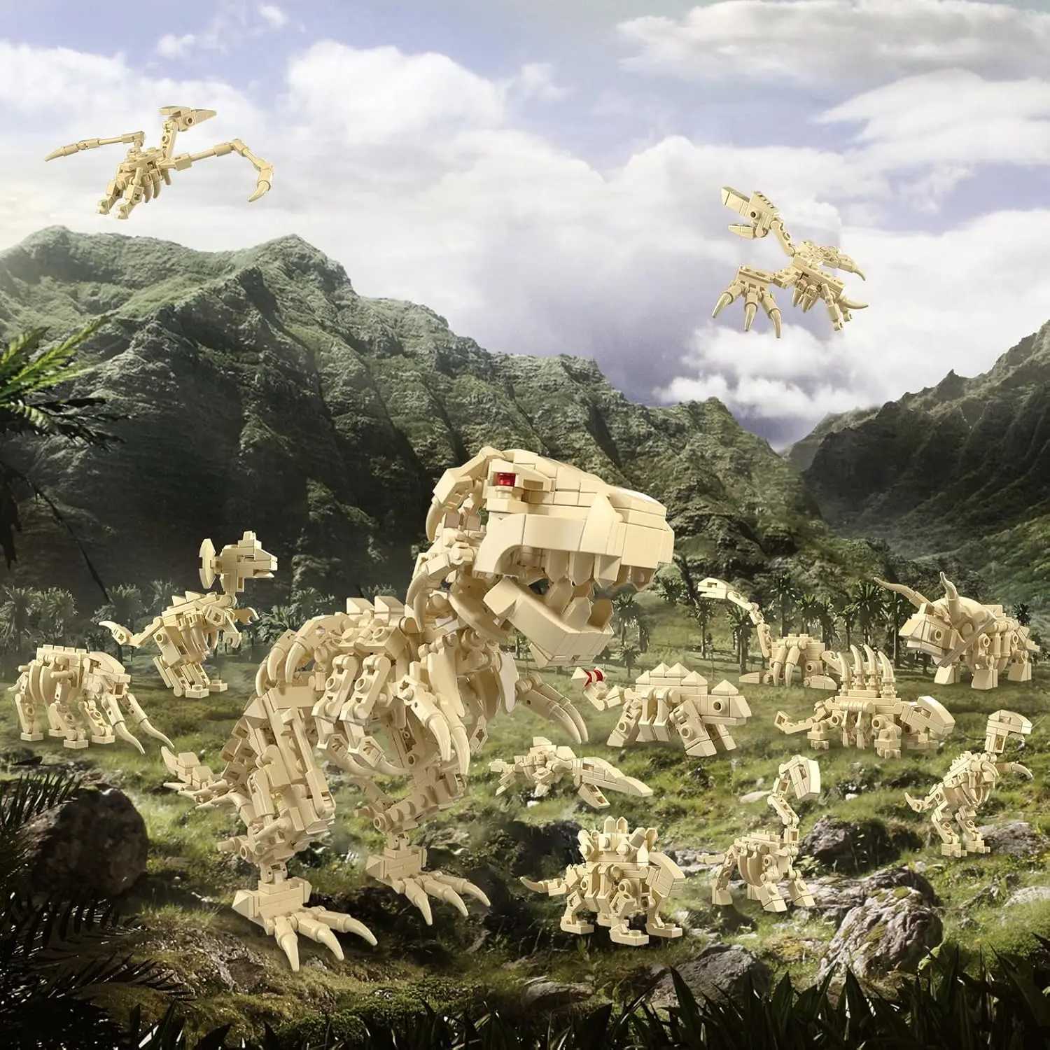 12 in 1 Dinosaur Skeleton Building Set Mini Dinosaur Building Blocks for Easter Basket Stuffers Christmas Birthday Easter Gift Y250701