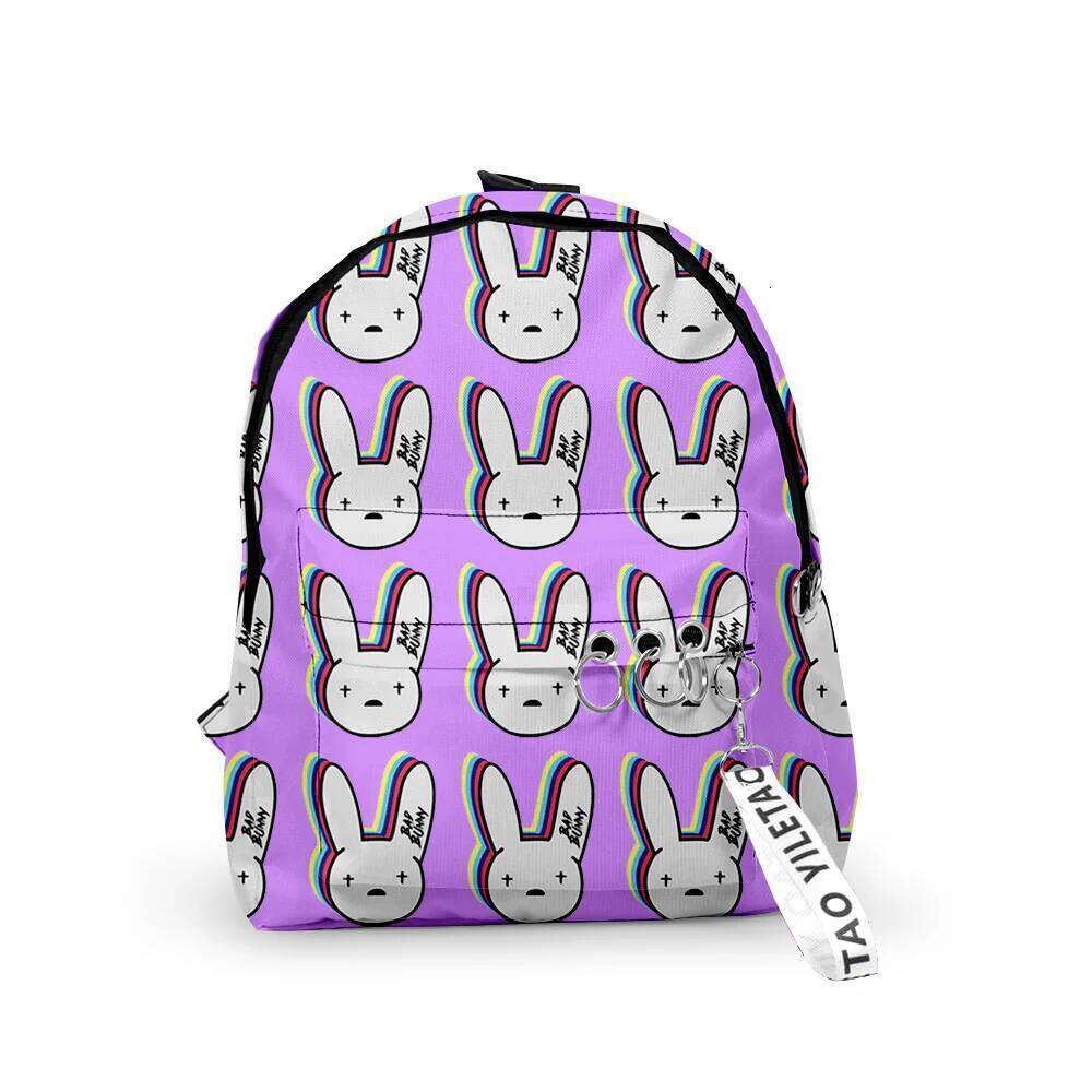 Fashion Novelty Bad Bunny Boys/Girls pupil School Bags 3D Printed Keychains Oxford Waterproof Cute Small Backpacks