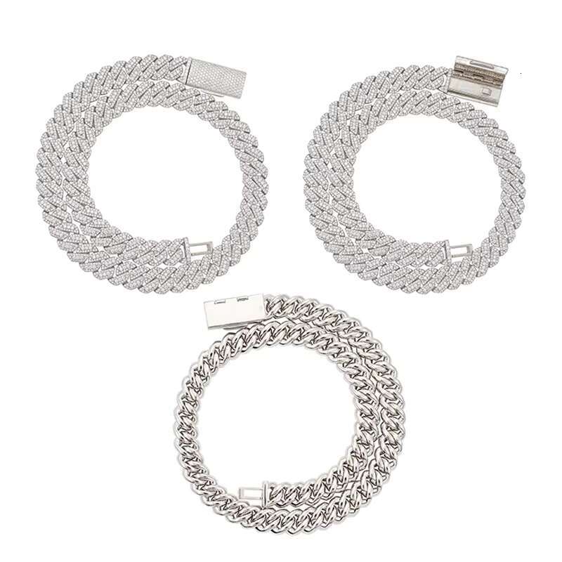 Moissanite 13mm Cuban Chain Link Necklaces Chain Hip Hop Jewelry Moissanite S925 Silver Cuban Chain Necklaces for Men Women