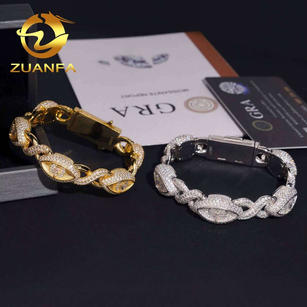 Pass Tester HipHop Style Sier Silica Ice Out Marquise Eye Cuban Chain Infinite Bracelet