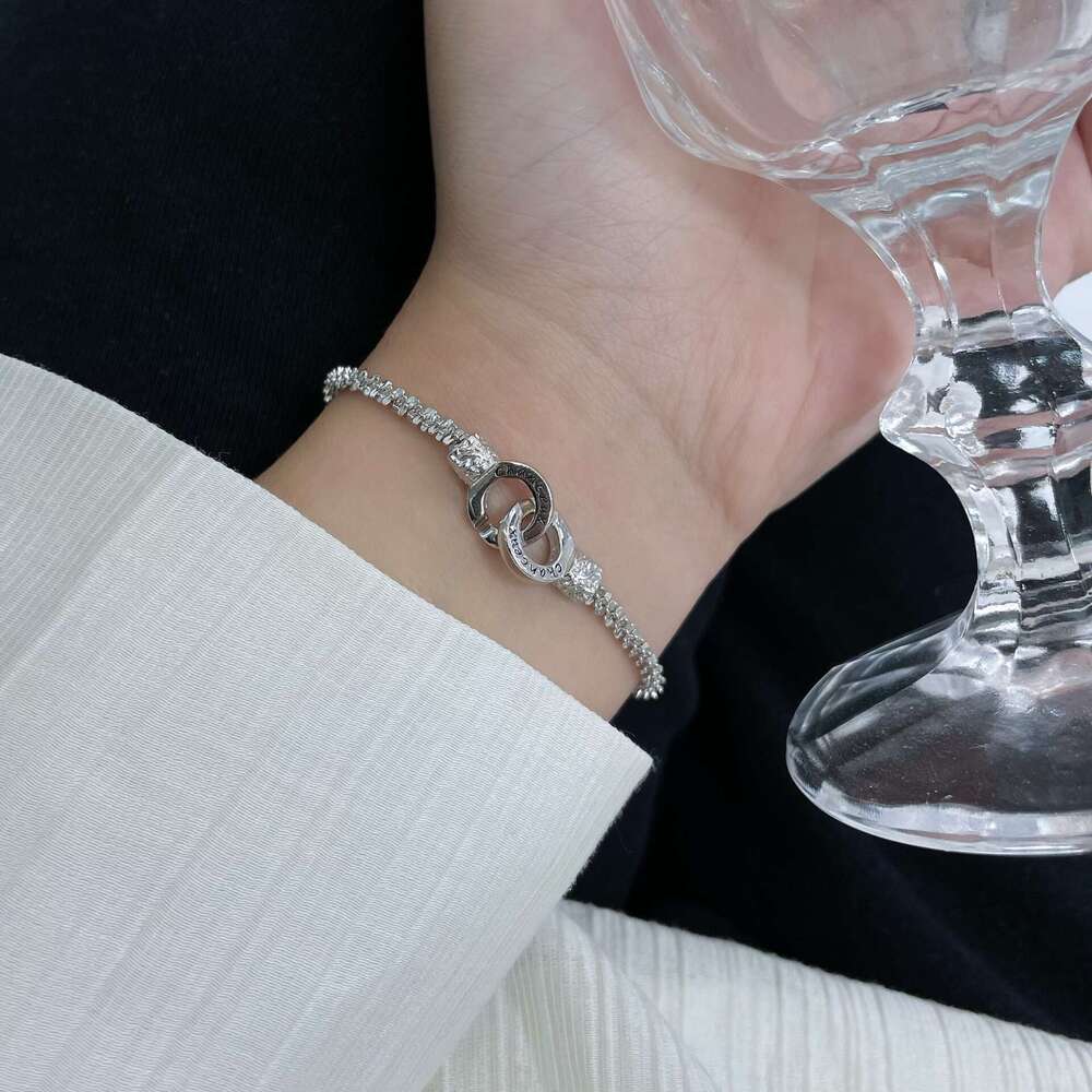DHcollections New Sparkling Starry Sky Double Ring Lock Letter Bracelet Elegant Simple Light Niche Exquisite