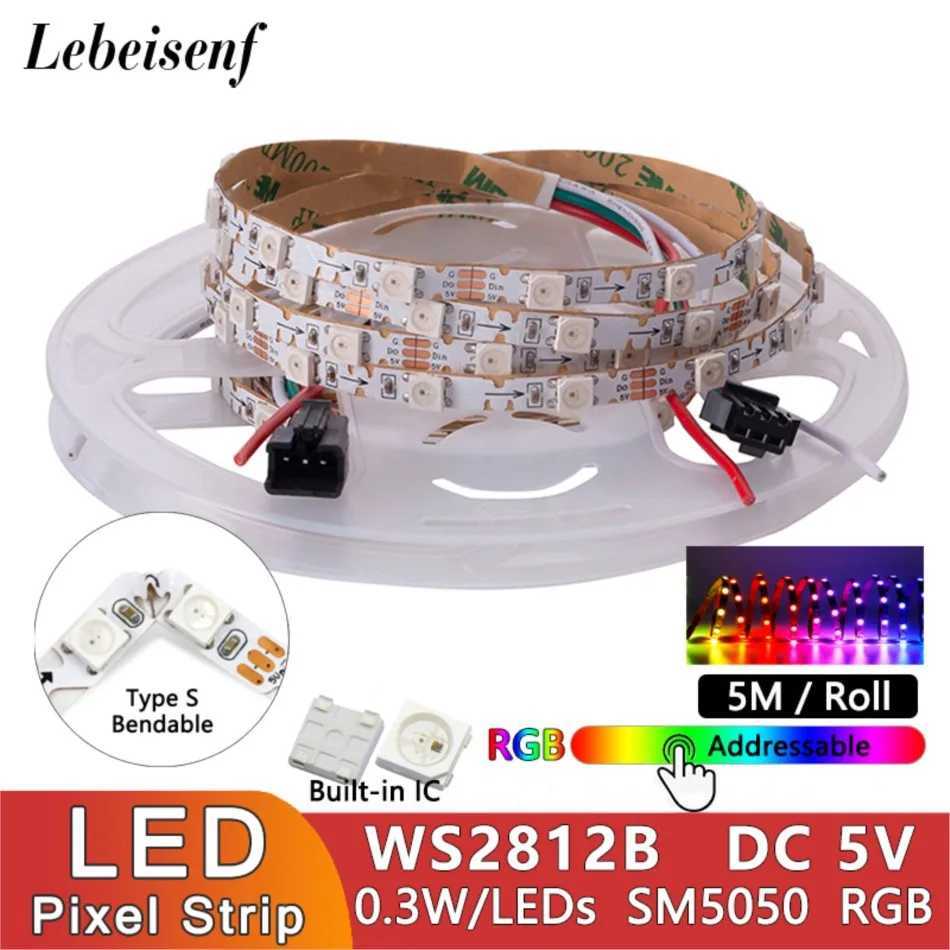 5M Narrow 6mm WS2812B DC 5V FPC S-Type 60 Leds/m SMD 5050 RGB Pixel IC Bendable Individually Addressable LED Strip Light Tape W250701