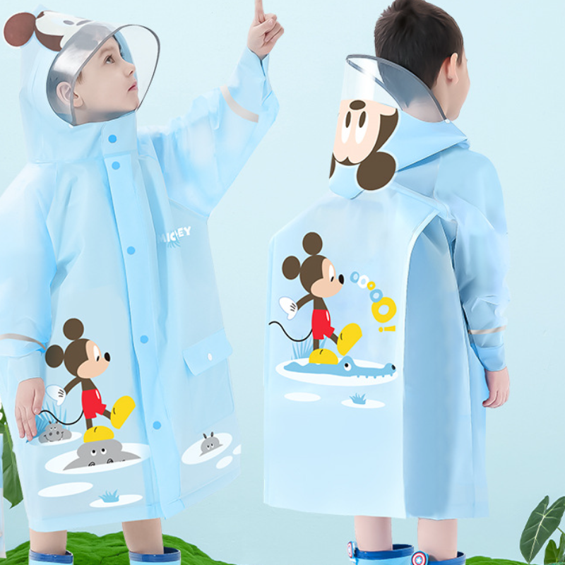 Disney Unisex Children's Waterproof Raincoat with Hidden Buttons and Large Brim for Students Raincoat with Waterproof and Stain-resistant Backpac