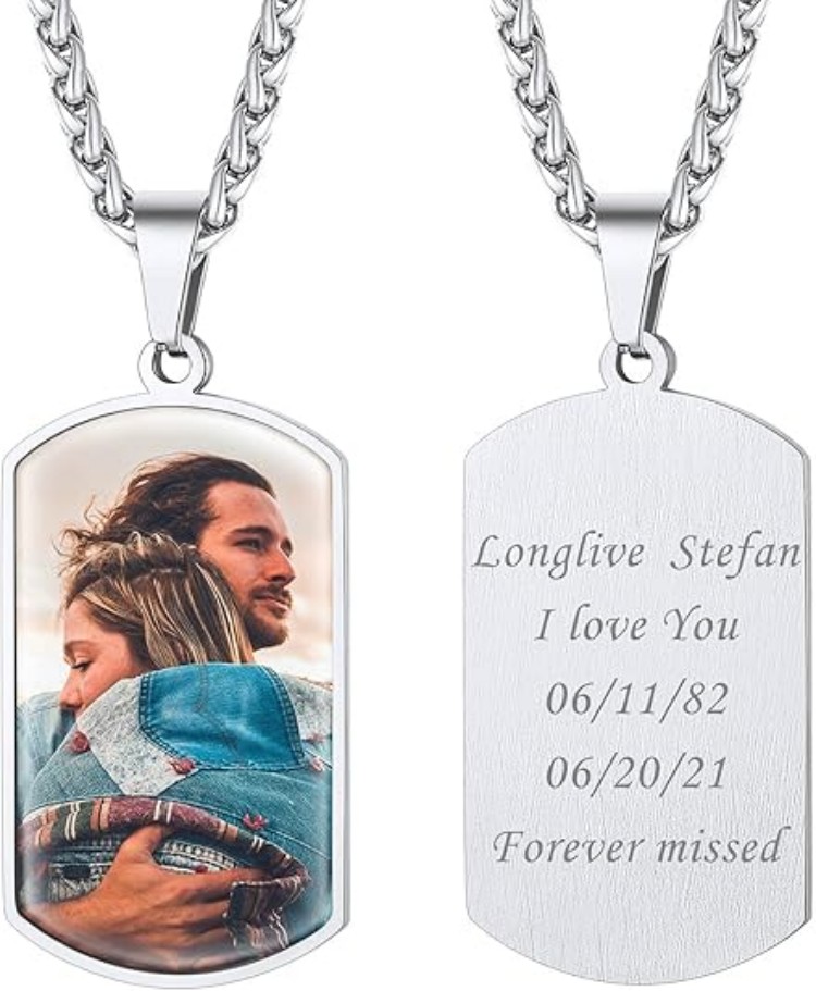 18K Gold Plated Picture Pendant Custom Text Memorial Jewelry, with Gift Box