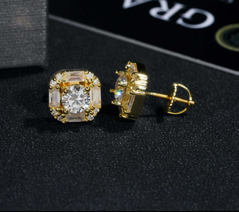 Hot Sale baguette Moissanite Stud Top Quality Moissanite Diamond Stud Earrings Yellow Gold Plated 925 Sterling Silver Earrings