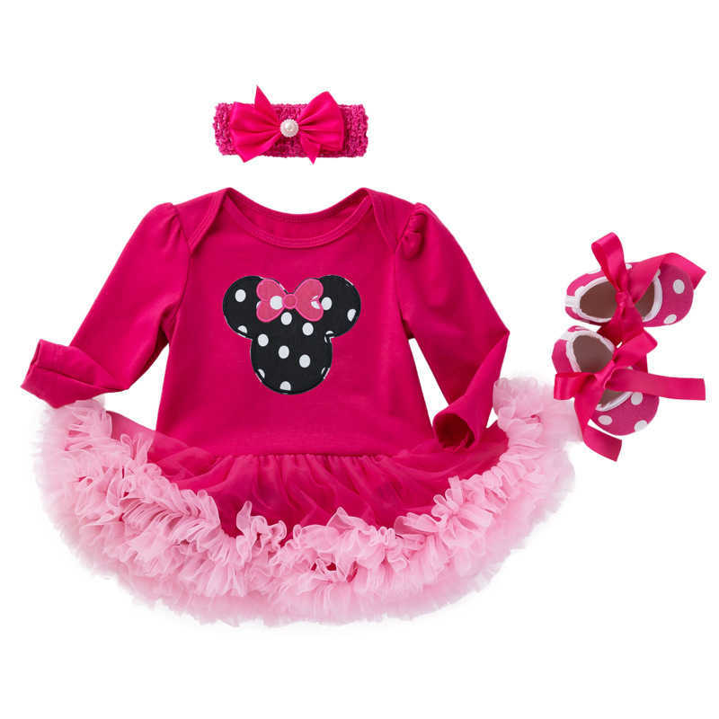 Birthday cartoon baby long sleeve ha, dress shoes, three-piece set of 0-2 years old baby girl princess dress, doll dress L250702