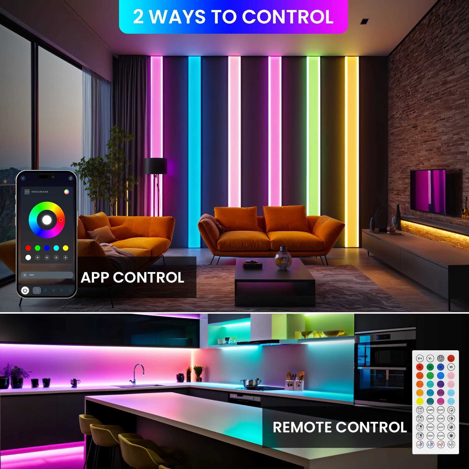 DC5V RGB LED Neon Light AA Battery Powered Bluetooth LED Strip SMD2835 108Leds/m Waterproof Ribbon Tape with Remote Control W251112