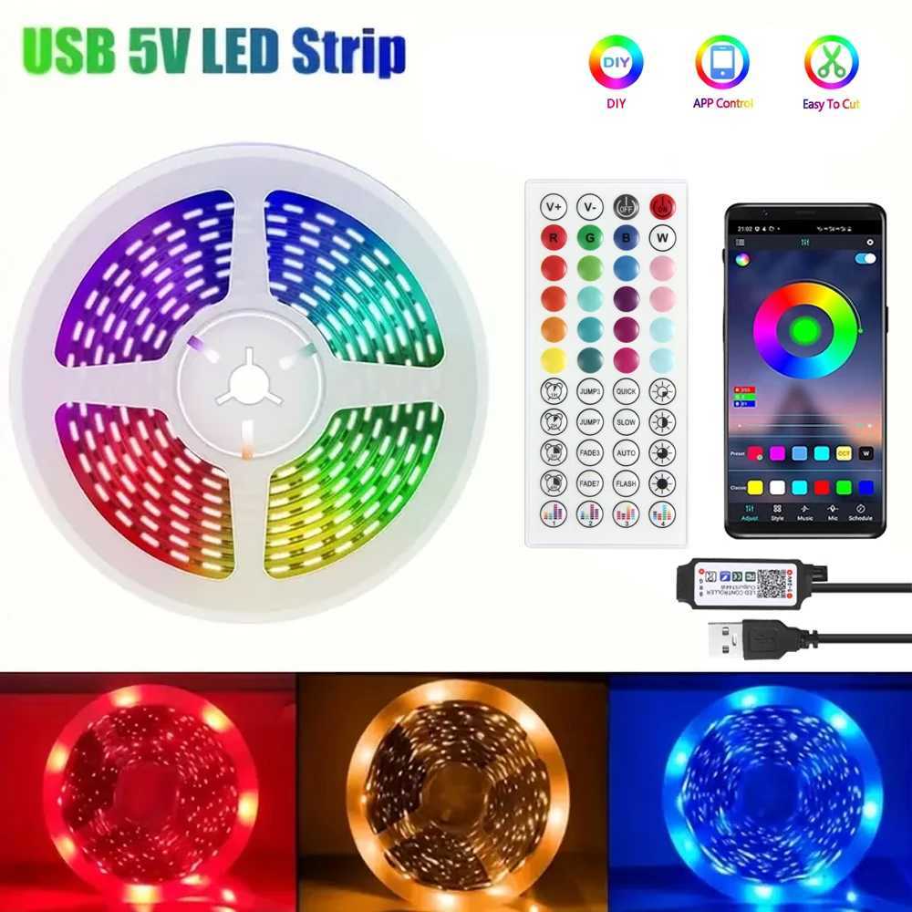 USB 5V LED Strip Lights Tape RGB 3535 LED Wall Room APP Remote Control Flexible Tape Diode Lights for Room Home Decoration W250701