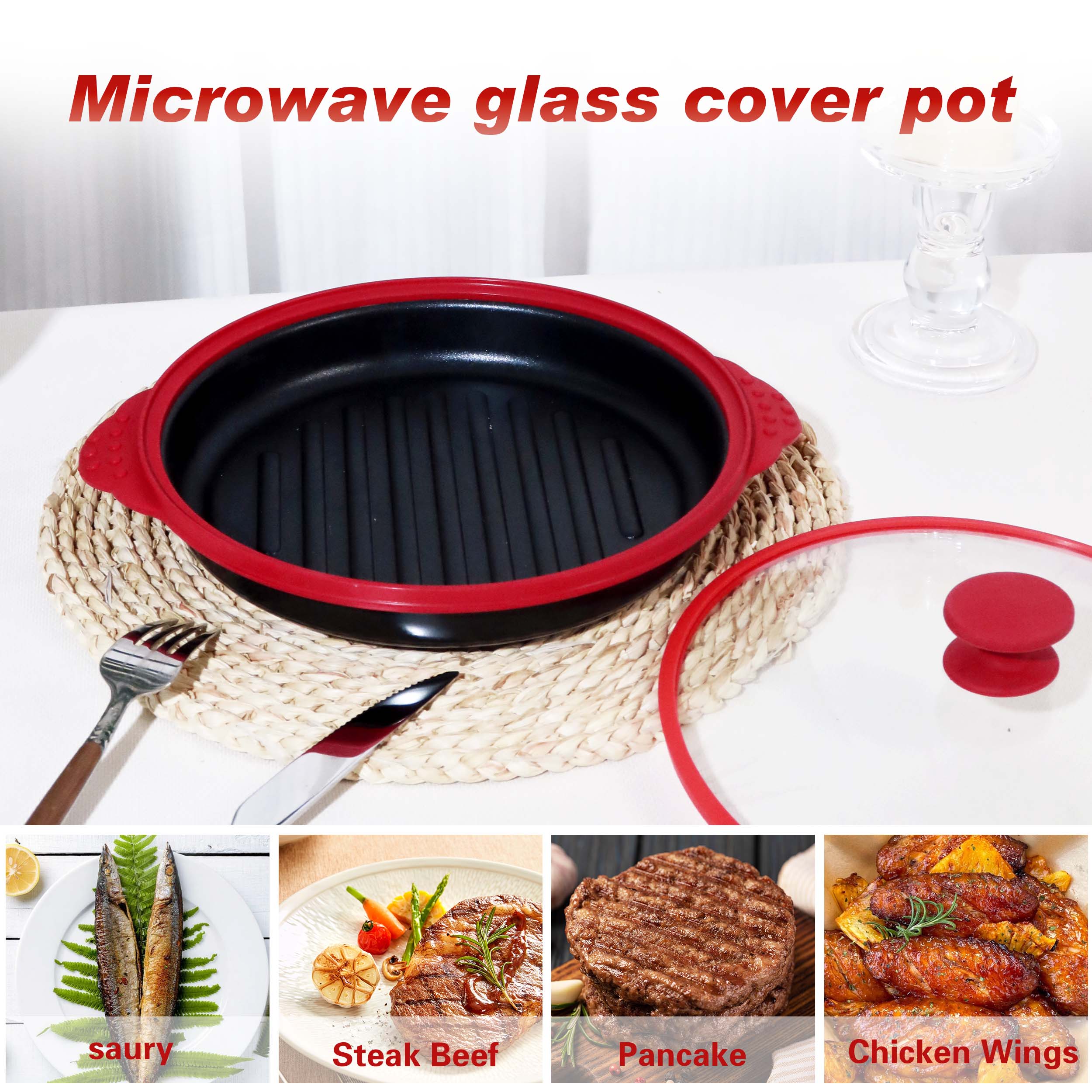 Microwaveable Round Korean Roasting Pan with Lid Multi-functional microwave cookware suitable for roasting meats sandwiches and vegetables For home us
