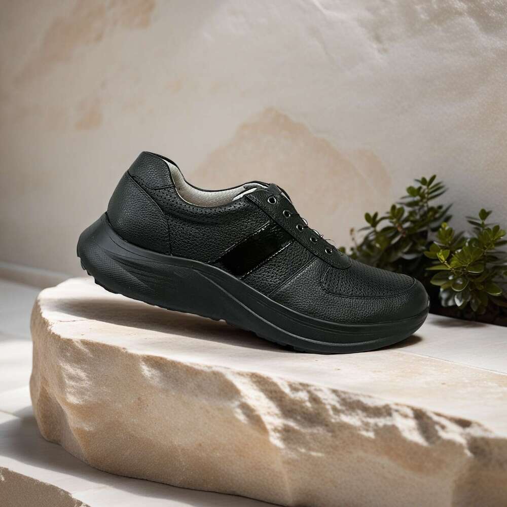 Men's Business Casual Breathable Black Leather Shoes with Functional Insoles - Stylish Comfortable Low-Top Lace-Up Footwear by Okimoz