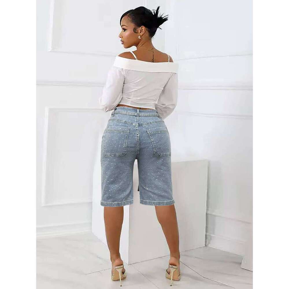 hoodie Wear Women Pants Summer Fashion Dias Elasticity Denim With Belt Streetwear Casual Lady Baggy Straight Jeans Shorts jacket