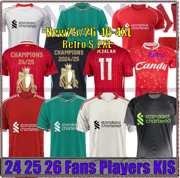 24 25 26 Liverpoool The RedsMohamed Salah Darwin Home Away Third Soccer Jersey Retro Jersey Szoboszlai Dominik Robertson Alisson Becker Gomez Joel Matip kids kit