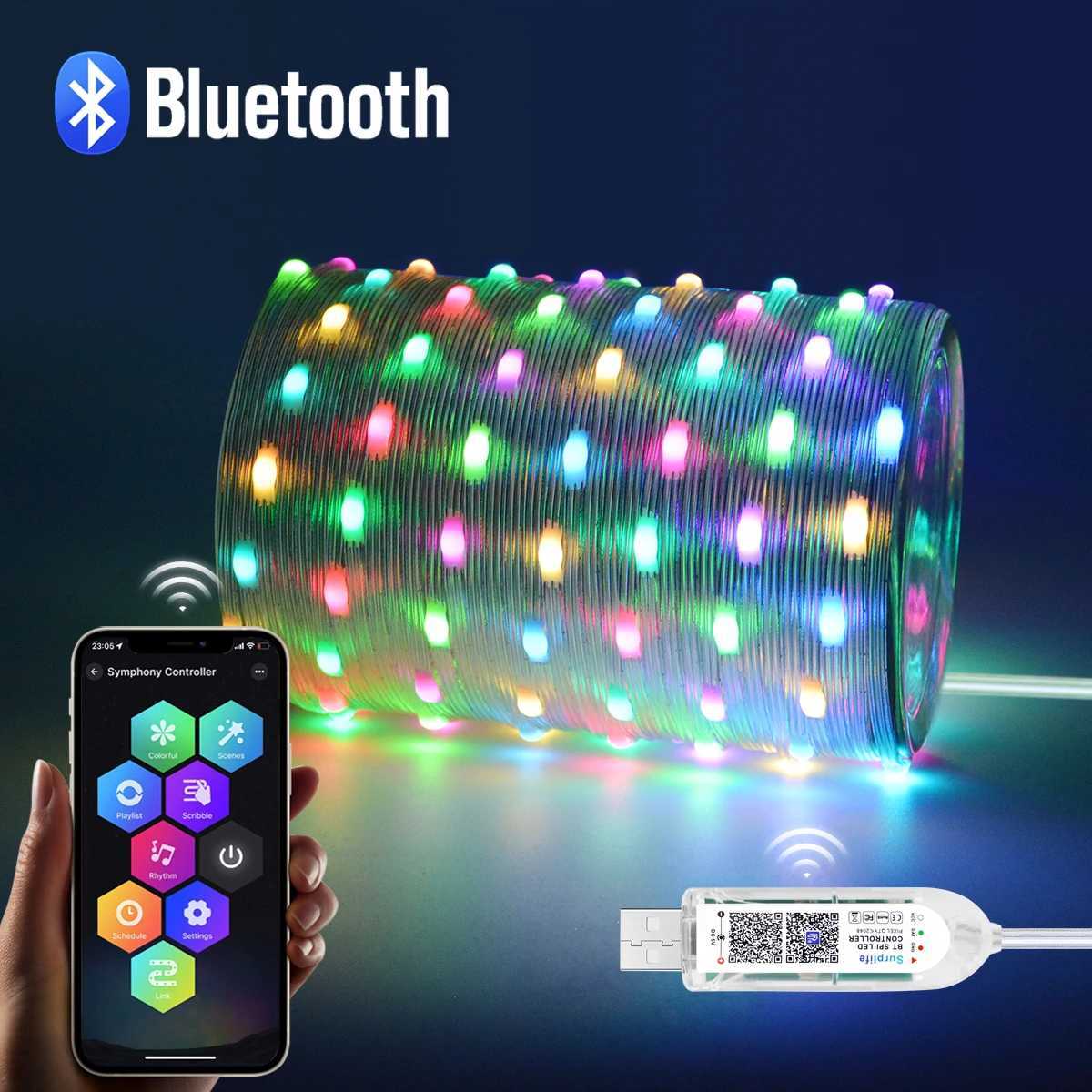 Smart RGBIC LED Strip Light Bluetooth USB 20m Waterproof String Light Room Outdoor Garden Fairy Lights DIY Decoration W250701