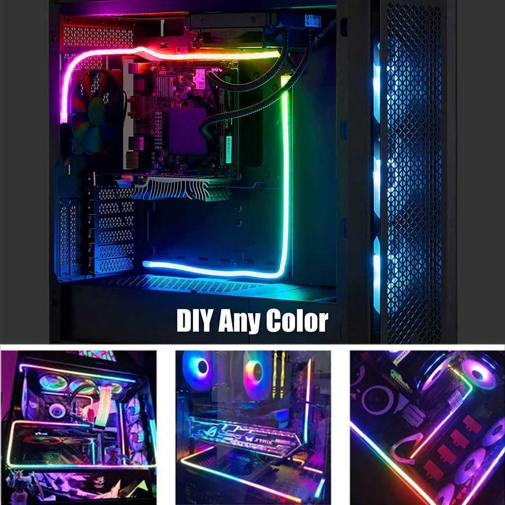 Soft Neon Addressable Rainbow PC WS2812b LED Strip Light for 5V 3pin ARGB Header PC Case Asus Aura Sync RGBIC Fusion MSI Mystic W250701
