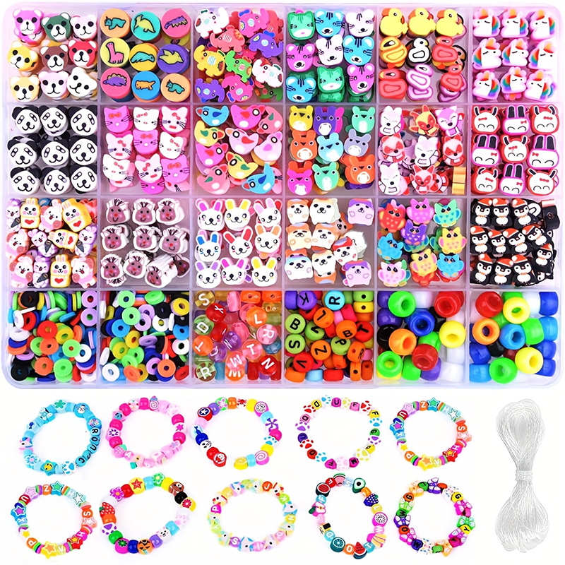 1000PCS Clay Beads Kit, 24 Animal Beads DIY Bracelet Making Set for Kids Crafts, Jewelry Necklace Earring Creative Art Supplies