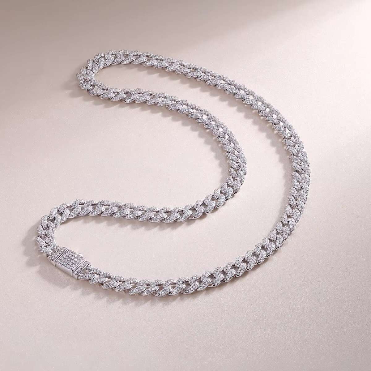 10mm Full Moissanite Cuban Link Necklace - GRA Certified Jewelry Wholesale - Classic Round Cut